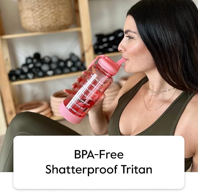 Takeya Motivational Water Bottle with Straw Lid and Time Marker (32 oz, Stormy Black) - Leakproof, BPA Free Water Bottle for Daily Intake Tracking