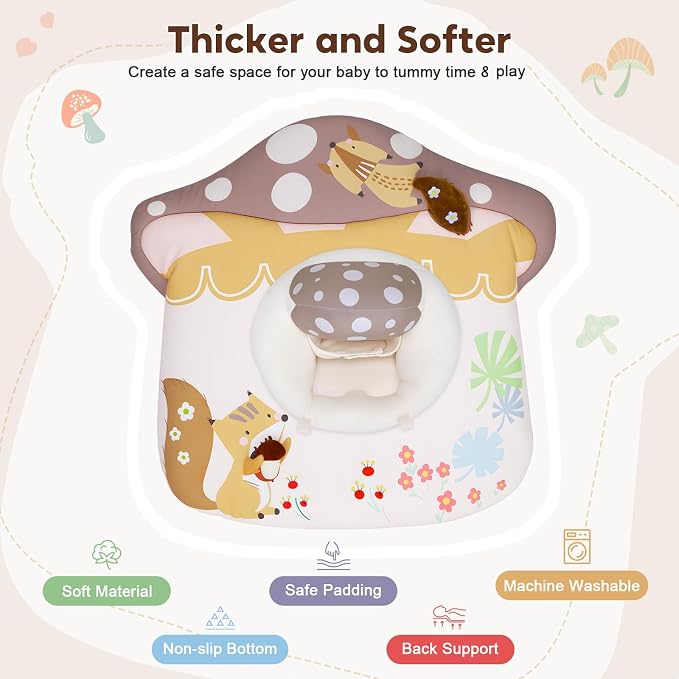 3-in-1 Baby Play Mat & Baby Seats for Infants for Sitting Up, Tummy Time Gym Activity Mat with 5 Detachable Toys, for Babies 0-6-12-18 Months, Newborn Babies Shower Gifts(Khaki)