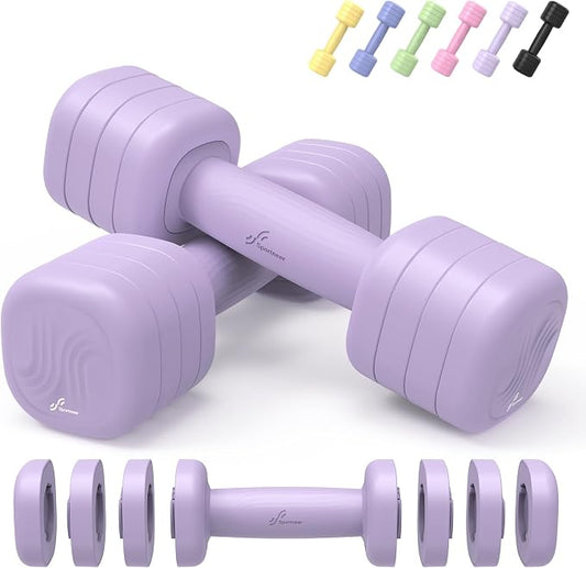 Adjustable Dumbbell Set of 2: Sportneer 4 in 1 Free Weights Dumbbells Set for Women, Hand Weights for Women at Home, Available in 5 lb × 2 and 10 lb × 2 Sets with Soft Rubber Handle for Home Gym Exercise Training