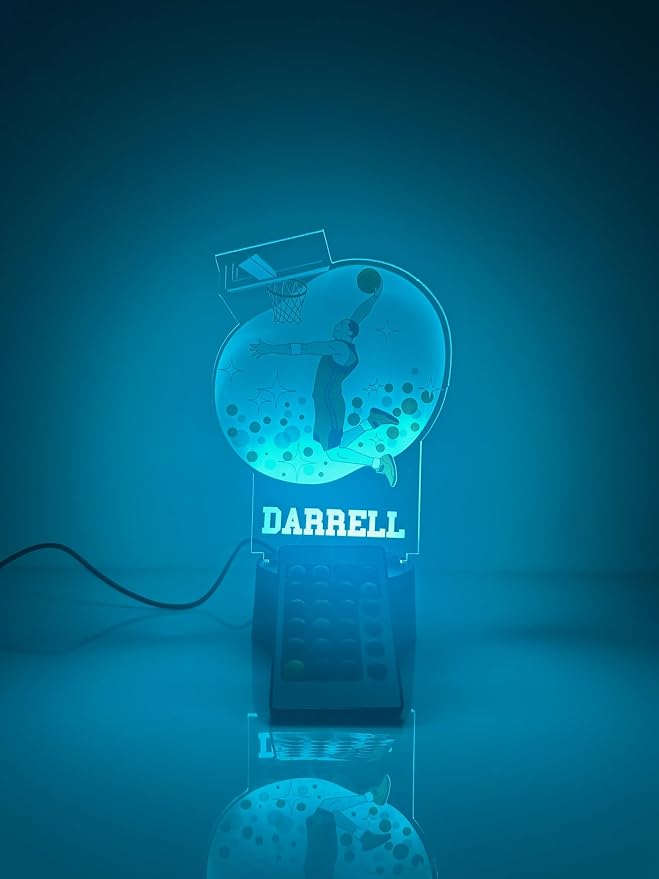 MIRROR MANIA American Basketball Sports Fan Player Dunking Slam Dunk Shot Team Sports Themed Ball Lamp Night Light LED Personalized Free Name B-Ball Room Decor 16 Color Options, Made in America!
