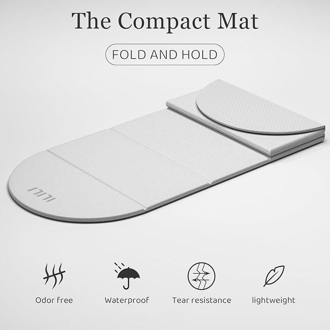 ILILI Foldable Yoga Mat-Semicircular, 10mm Thick, TPE Material, Extra Long 75"L x 26"W, Soft and Comfortable Folding Oval Mat 0.4 Inches, Easy to Carry and Store, 190*66cm Portable Multi-Functional Use for Yoga, Home Exercise & Outdoor