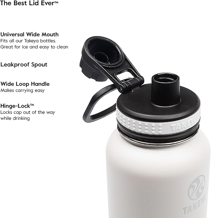 Takeya Originals 32 oz Vacuum Insulated Stainless Steel Water Bottle - Leakproof & BPA-Free Spout Lid - Keeps Drinks Cold 24 Hrs/Hot 12 Hrs - Double-Wall Design - Ideal for Active Lifestyles, Graphite