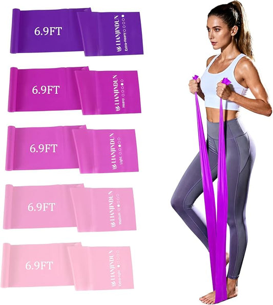 5-Piece Resistance Bands Set, 5.9 ft, Latex-Free for Exercise and Therapy | Elastic Bands for Stretching, Physical Therapy, Yoga, Pilates and Home Workouts, Suitable for Women and Men