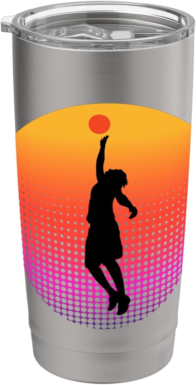 Basketball Game Hoop Slam Dunk Ball Retro Sunset Player Gift Stainless Steel Insulated Tumbler