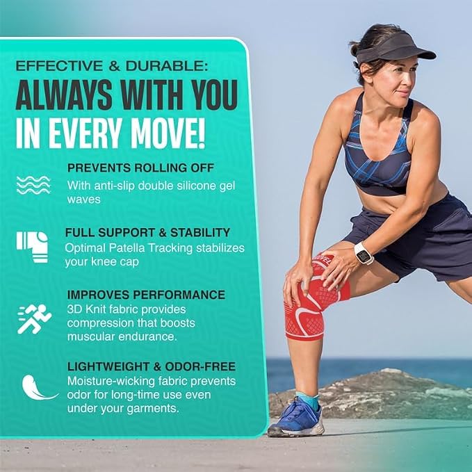 Modvel Compression Knee Brace for Women & Men - 2 Pack Knee Brace for Women Running Knee Pain, Knee Support Sleeve, Workout Sports Braces for Meniscus Tear ACL & Arthritis Pain Relief Orange XXX-Large