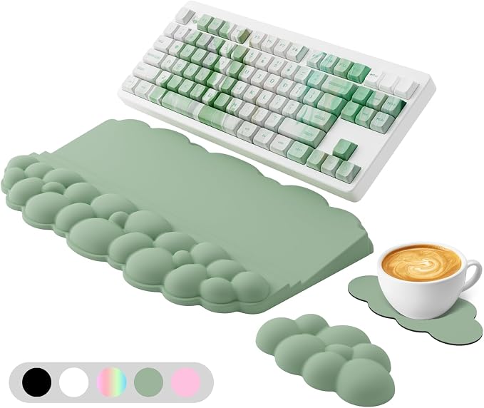 Wrist Rest with Keyboard Stand, Ergonomic Computer Wrist Support Pad | Cloud Keyboard Riser Holder with Wrist Pad, Memory Foam Desk Cushion, Palm Hand Typing for Office Home School - Green