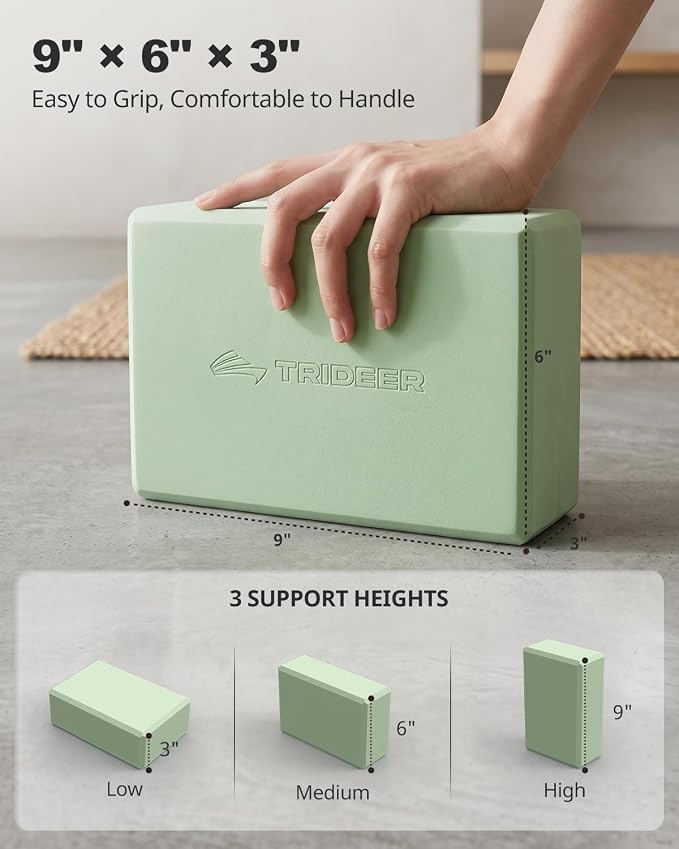 Trideer Yoga Blocks 2 Pack, Soft Non-Slip Foam Blocks with Beveled Edges for Alignment and Stretching in Yoga, Pilates, and Dance - Supportive, Lightweight, Odor Resistant, Latex-Free