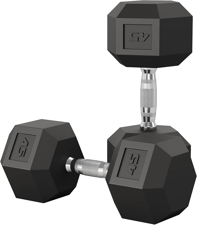 Garvee 5-50 LB Hex Dumbbell Set of 2, Hand Weights Dumbbells Pair | With Cast Iron Core, Rubber Encased Coating and Textured Carbon Steel Handle for Home Gym Strength Training