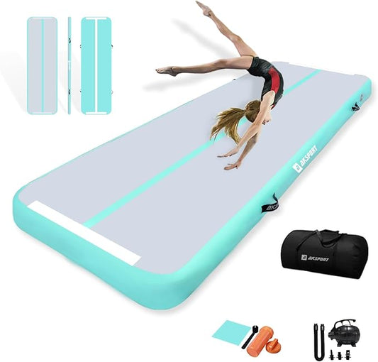 AKSPORT Gymnastics Air Mat Tumble Track Tumbling Mat Inflatable Floor Mats with Air Pump for Home Use/Tumble/Gym/Training/Cheerleading/Parkour/Beach/Park/Water
