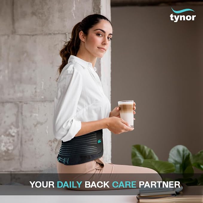 TYNOR Back Brace for Lower Back Pain with Lumbar Pad for Men & Women, Breathable Lumbar Support Brace with Adjustable Straps for Herniated Disc, Scoliosis & Lifting (Large, Premium Black)