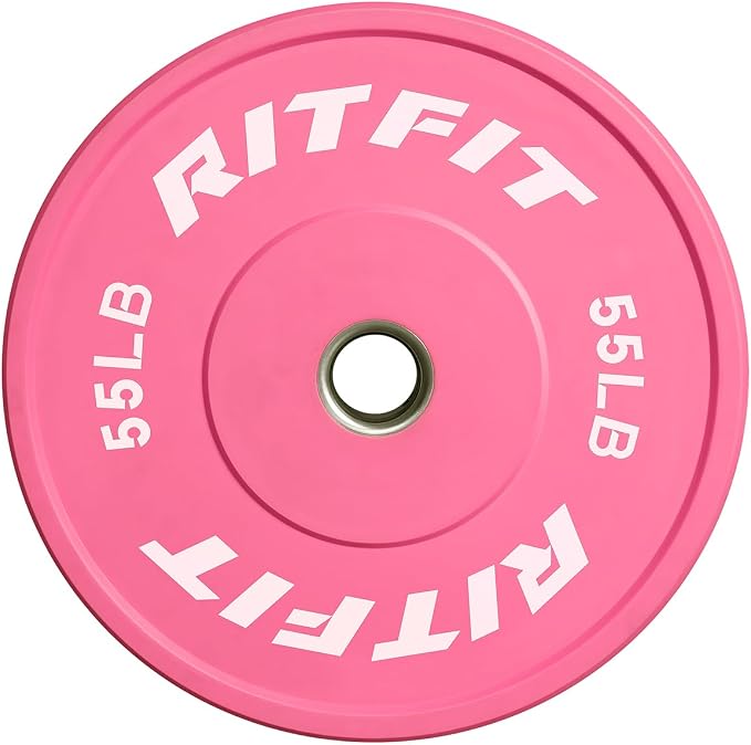 RITFIT Pink Olympic Bumper Plates with Steel Insert for Home Gym | High-Density Rubber with Low Bounce, 2-Inch Olympic Bore with Steel Insert, Pink Color for Strength Training