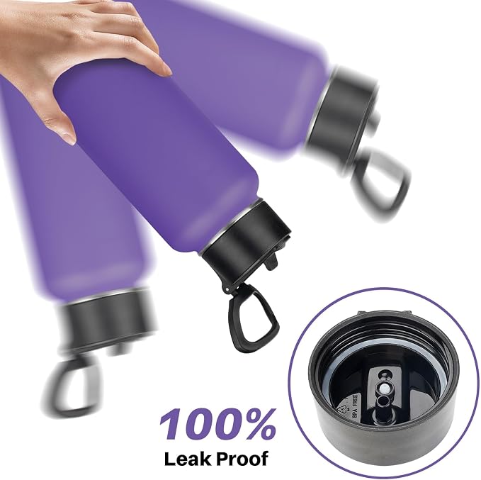 Insulated Water Bottle With Straw,32 oz Vacuum Insulated Stainless Steel Sports Water Flask,Keeps Cold and Hot,Metal Water Bottle Wide Mouth for Gym Travel Camping (Purple)