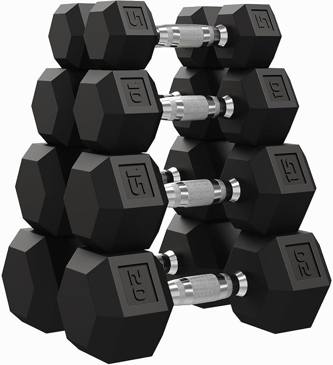 Garvee 5-50 LB Hex Dumbbell Set of 2, Hand Weights Dumbbells Pair | With Cast Iron Core, Rubber Encased Coating and Textured Carbon Steel Handle for Home Gym Strength Training
