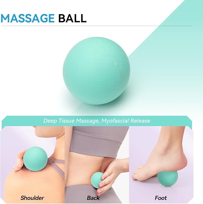 5 in 1 Foam Roller Set, High Density Patented Exercise Roller | Deep Tissue Massage Roller Stick, Massage Ball, Resistance Band for Pilates, Yoga, Whole Body Fitness Exercise,Tiffany Green