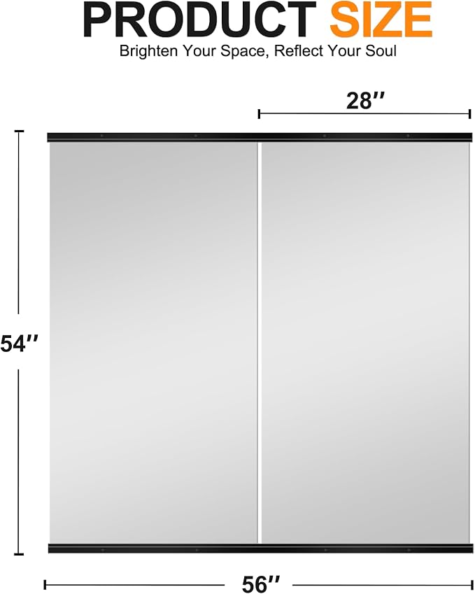 Delma Home Gym Mirror, 54''x28''x2PCS Black Wall Mounted Large Frameless Tempered Glass Wall Mirror for Home Gym, Garage, Bedroom, Bathroom