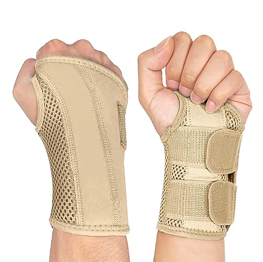 NuCamper Wrist Brace for Carpal Tunnel Night Wrist Support Left Hand Beige | Wrist Splint for Men Women, Tendonitis Arthritis Pain Relief,Adjustable Compression Hand Braces, Sleeping, Office Work Typing
