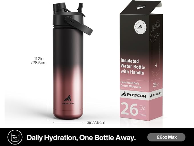 POWCAN 26 oz Insulated Water Bottle with 2-in-1 Straw and Spout Lid, Keep Cold 24H, Leak-Proof, Fits in Car Cup Holder, Stainless Steel Water Bottle for Sports, Travel, Gym, Gift, and School (Queen)