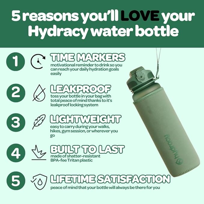 Hydracy Motivational Water Bottle with Time Marker & Fruit Infuser 32 oz | BPA-Free Tritan, Leakproof Flip-Top Lid,No-Sweat Sleeve,Carry Strap,Daily Intake Tracking for Gym,Sports,Outdoors