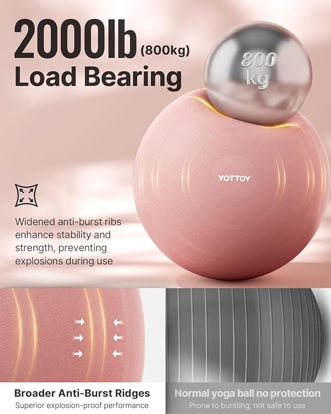 YOTTOY Anti-Burst Exercise Ball for Working Out, Yoga & Pregnancy, Extra Thick Workout Ball for Physical Therapy & Fitness