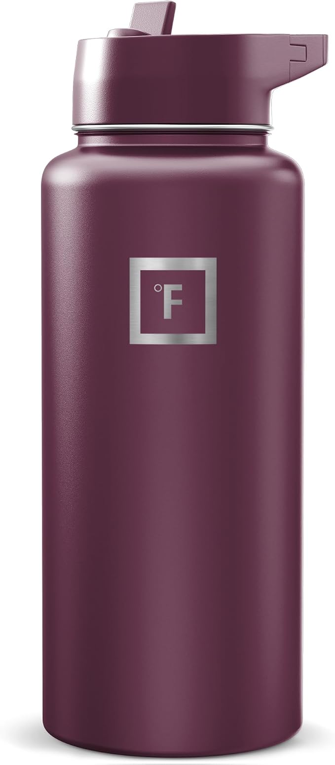 IRON °FLASK 32 oz Wide Mouth Water Bottle with Straw | Insulated Stainless Steel Sports Water Bottle with Leakproof Straw Lid - BPA Free, Cold 24 Hrs, Sweat Free (Burgundy)