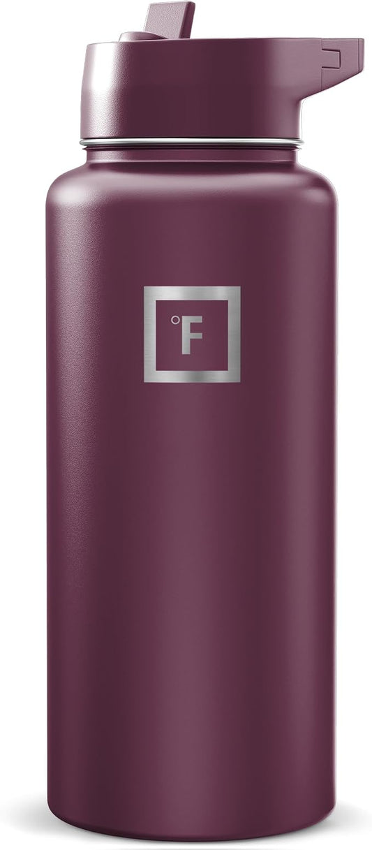IRON °FLASK 32 oz Wide Mouth Water Bottle with Straw | Insulated Stainless Steel Sports Water Bottle with Leakproof Straw Lid - BPA Free, Cold 24 Hrs, Sweat Free (Burgundy)