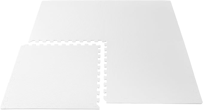 We Sell Mats 1/2" Thick Multipurpose EVA Foam Exercise Floor Mat, Interlocking Tiles, Anti-Fatigue for Home or Gym, 24 in x 24 in, 12 Tiles, White