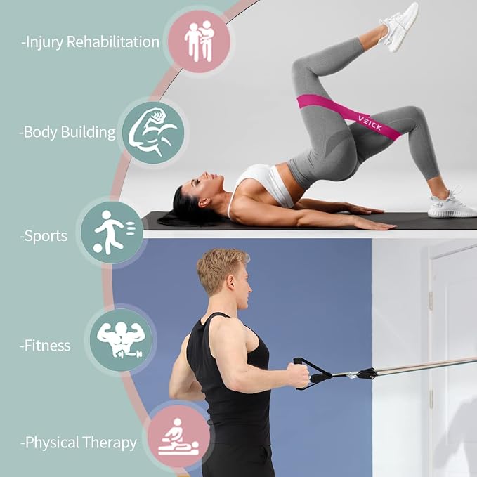VEICK 10-150LBS Resistance Bands with Handles, Ankle Straps, Door Anchor | Accredited Lab Certified, 100% Natural Latex, Versatile for Yoga, Pilates, Strength, Home Gym