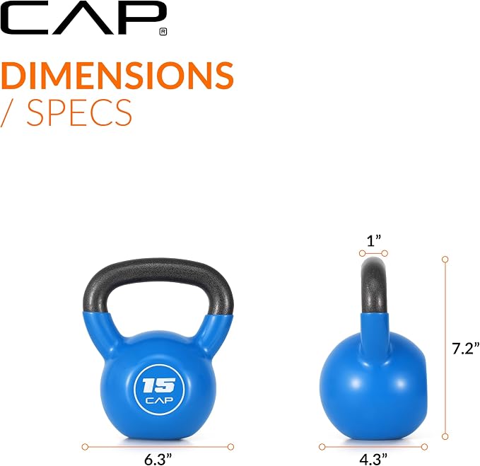 CAP Vinyl Coated Cast Iron Kettlebell, 10-50 LB Home Gym Weight