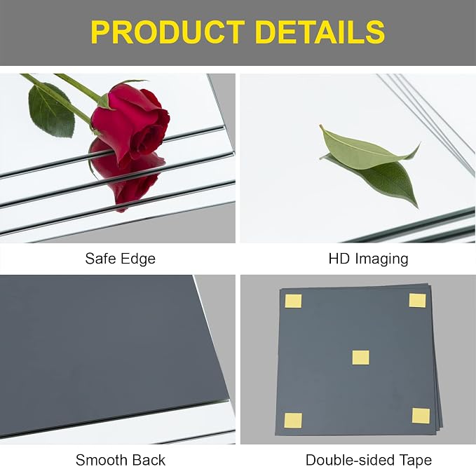 Ruomeng Full Length Mirror Tiles - 12 Inch x 8Pcs Frameless Wall Mirror Full Body Mirror for Home Gym Vanity Bedroom, Living Room