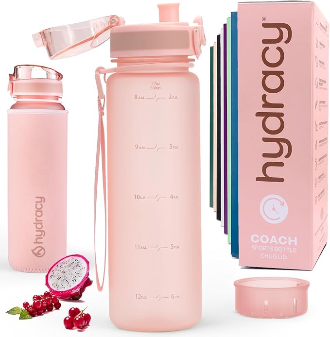 Hydracy Motivational Water Bottle with Time Marker & Fruit Infuser 17 oz | BPA-Free Tritan, Leakproof Flip-Top Lid,No-Sweat Sleeve,Carry Strap,Daily Intake Tracking for Gym,Sports,Outdoors