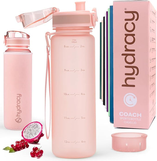 Hydracy Motivational Water Bottle with Time Marker & Fruit Infuser 17 oz | BPA-Free Tritan, Leakproof Flip-Top Lid,No-Sweat Sleeve,Carry Strap,Daily Intake Tracking for Gym,Sports,Outdoors