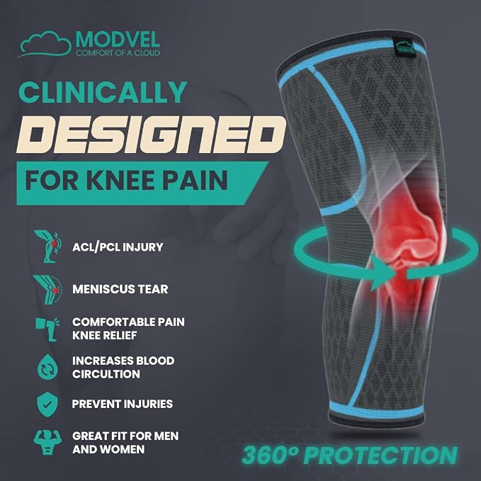 Modvel Compression Knee Brace for Women & Men - 2 Pack Knee Brace for Women Running Knee Pain, Knee Support Compression Sleeve, Workout Sports Knee Braces for Meniscus Tear ACL & Arthritis Pain Relief