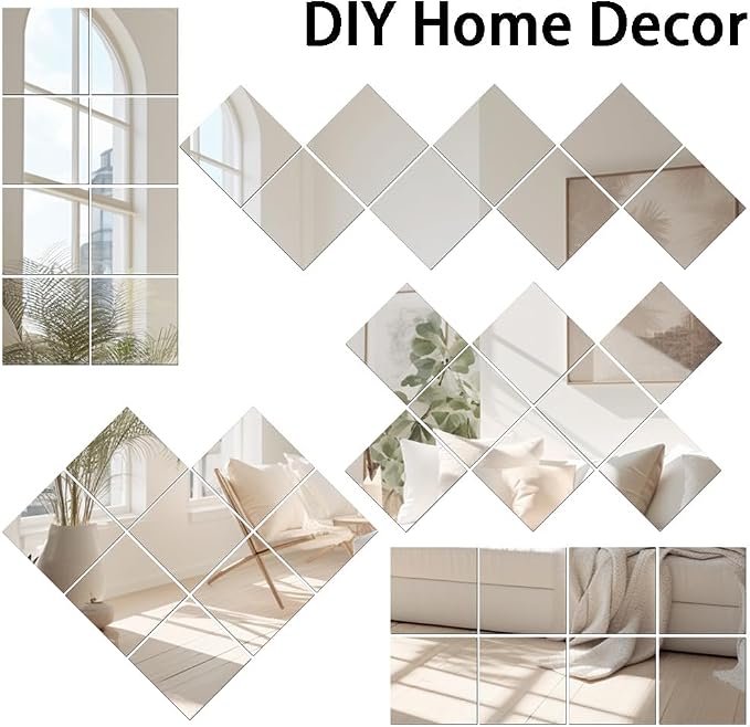 Vlush Full Length Wall & Tiles 10.2'' x 10.2'' x 8PCS Full Body Mirror, Full Length Mirror Wall Mounted Mirrors Decorative for Home Gym, Door, Bedroom & Bathroom