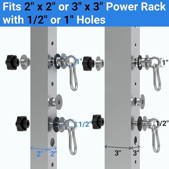 Heavy-Duty Power Rack Attachments, Quick-Install Home Gym Accessories for 2x2, 2x3 & 3x3 Power Racks, Fits 1/2" & 1" Holes