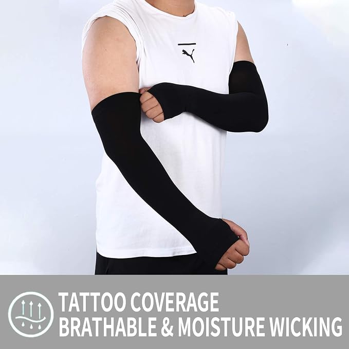 KUHNMARVIN 2 Pairs Arm Sleeves Compression UV Protection Cooling Sun Sleeves Tattoo Cover Up Basketball Arm Sleeves Football