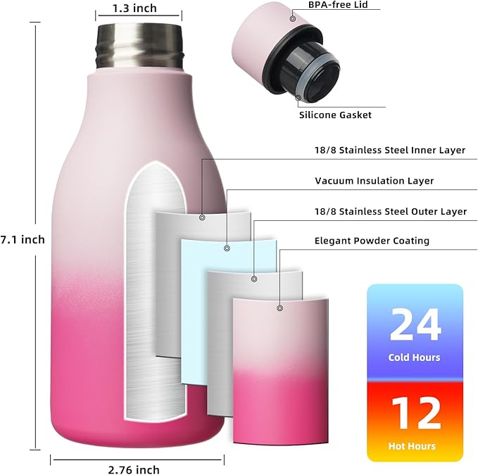 BJPKPK 12oz Insulated Water Bottle, Stainless Steel Bottle with Carry Strap | Keep Cold & Hot Vacuum Insulation, Leak-Proof BPA-Free Design, Slim Bottle Fits Most Cup Holders for Gym, Office & Travel