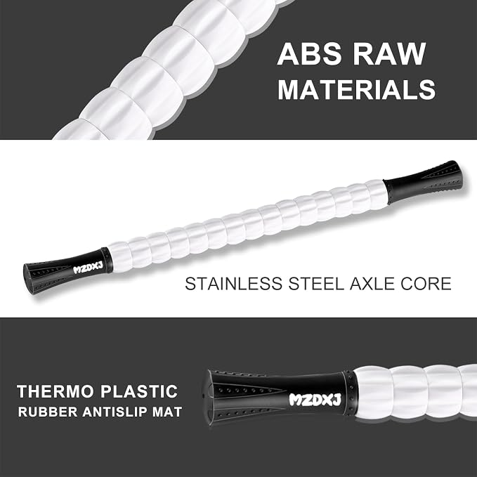 Muscle Roller Massage Roller Stick- Deep Tissue Fascia Blaster for Myofascial Pain Relief, Lymphatic Drainage & Body Sculpting, Handheld Physical Therapy & Recovery Tool (Black & White)