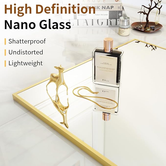 VooBang Oversized Full Length Mirror, 86" x 40" Floor Mirror with Stand, Aluminum Alloy Frame Full Body Mirror, Standing Hanging or Leaning Against Wall Bedroom Living Room, Gold