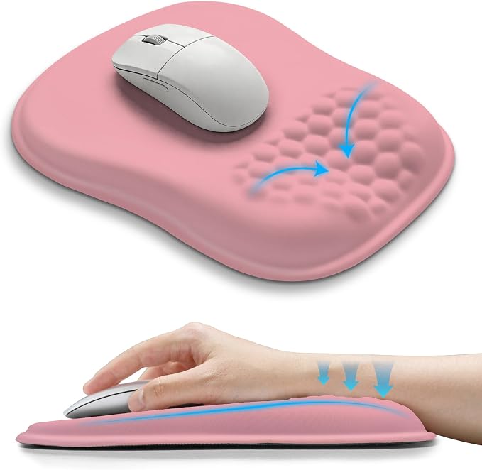 Hokafenle Ergonomic Wrist-Hugging Mouse Pad Wrist Support, U-Shaped Holding Wrist Rest Mousepad for Carpal Tunnel Pain Relief with Cushioned Memory Foam Slope Massage Bulge (Classic 10.2x8.3 in,Pink)
