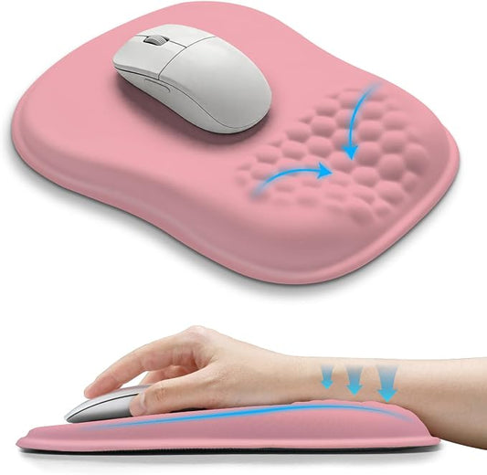 Hokafenle Ergonomic Wrist-Hugging Mouse Pad Wrist Support, U-Shaped Holding Wrist Rest Mousepad for Carpal Tunnel Pain Relief with Cushioned Memory Foam Slope Massage Bulge (Classic 10.2x8.3 in,Pink)
