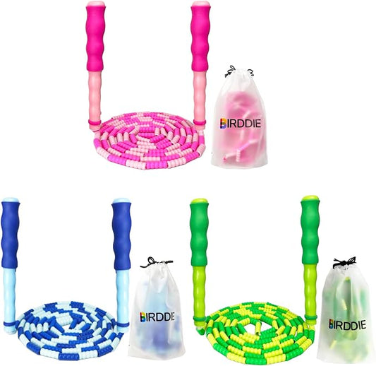 BIRDDIE Soft Beaded Jump Ropes For Kids, Adoult Fat Burning Fitness | Individual bag for easy storage; Adjustable length; Tangle-free segmented;Non-slip handle; Cord length: 240 cm/94.48 inch