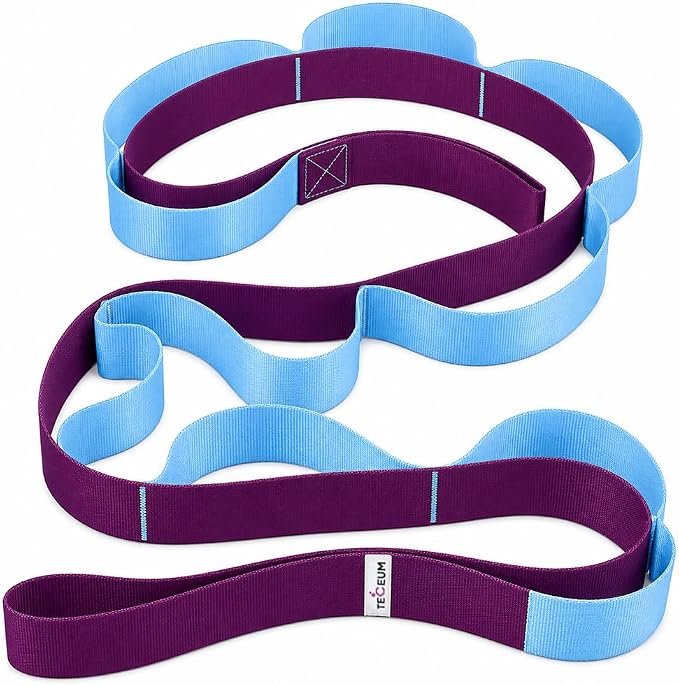 TECEUM Stretching Strap with 10 Loops for Physical Therapy & Rehab | Non-Elastic Yoga Stretch Band for Hamstring, Leg, Hip & Knee Rehab, Pilates, Flexibility & Mobility Exercises for Men & Women
