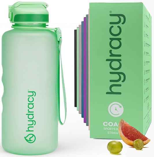 Hydracy 2L Large Water Bottle, Shatterproof, BPA Free Tritan Plastic, Leakproof, Zero Condensation, With Detachable Carry Strap, Spillproof Lid, Convenient Silicon Spout, Ideal for Gym, Yoga | Leakproof,BPA Free,No Sweat Neoprene Sleeve,Carry Strap,Dai...