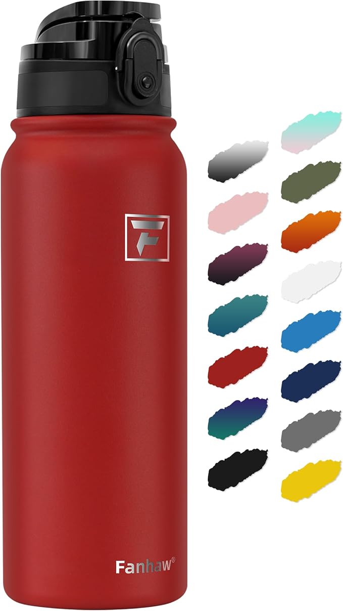 Fanhaw 20 oz Insulated Stainless Steel Water Bottle with Anti-Dust Chug Lid, Leakproof Vacuum Metal Everyday Use Bottle for Kids, Teens & Adults, Back to School Essentials (Red)
