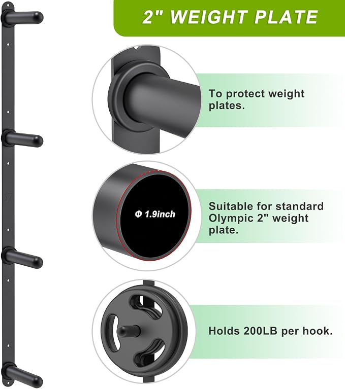 Kipika Weight Plate Storage Rack - Wall Mounted Weight Plate Holder with Durable Steel Construction Organizer for Olympic Plates, 1000lb Capacity, Space-Saving for Home Gym