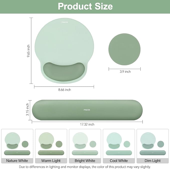 MOSISO Wrist Rest Support for Mouse Pad&Keyboard Set, Antique Green | Circle Curved Ergonomic Mousepad Non-Slip Base Home/Office Pain Relief&Easy Typing Pad with Soft Cloth&Silicone Lining