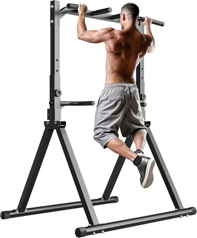 Foldable Pull Up Bar Pull Up Station,Power Tower with Triangular Structure, Multi-Functional Dip Station for Home Gym 300LB