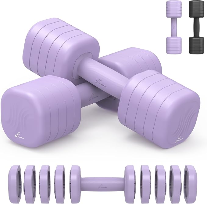 Adjustable Dumbbell Set of 2: Sportneer 4 in 1 Free Weights Dumbbells Set for Women, Hand Weights for Women at Home, Available in 5 lb × 2 and 10 lb × 2 Sets with Soft Rubber Handle for Home Gym Exercise Training