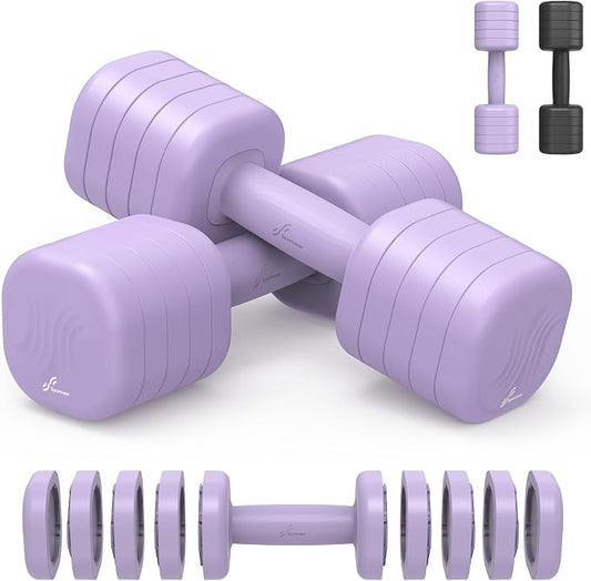 Adjustable Dumbbell Set of 2: Sportneer 4 in 1 Free Weights Dumbbells Set for Women, Hand Weights for Women at Home, Available in 5 lb × 2 and 10 lb × 2 Sets with Soft Rubber Handle for Home Gym Exercise Training