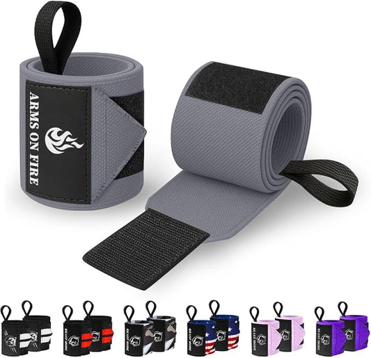 TECEUM Elastic Cotton Weightlifting Wrist Wraps with Thumb Loops, 1 Pair